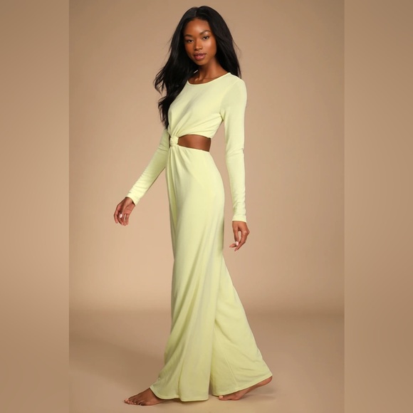 Chose to Chill Lime Green Long Sleeve Cutout Wide-Leg Jumpsuit medium - Picture 4 of 7